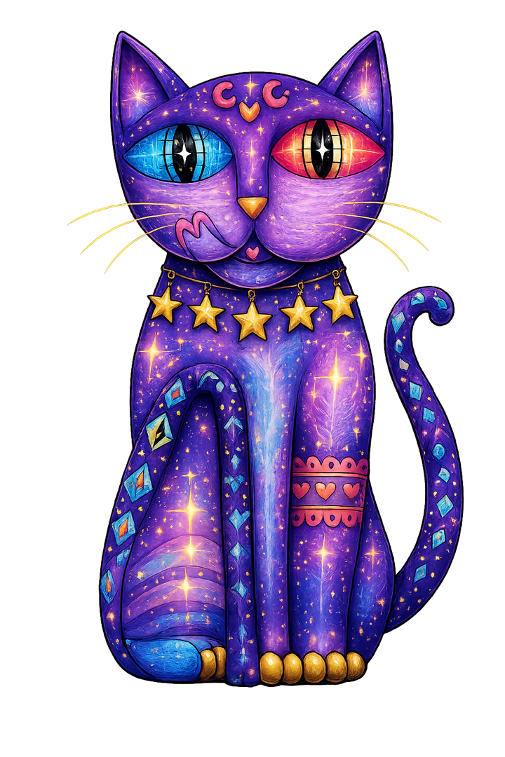 Cosmic Purr, the Iriselle Studios ambassador, based on an original drawing by Aubrey